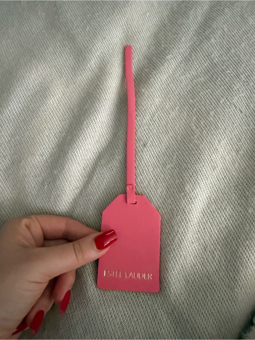 Estee Lauder Hot Pink Leather Travel Tag with Strap
